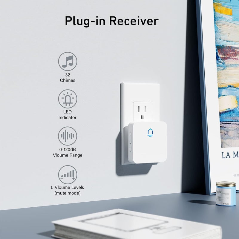 SECRUI Doorbell, 2 Receiver Wireless Doorbell with 1000ft Range, Adjustable Volume, Waterproof Design, Hassle-Free Installation, 32 Melodies, White - Image 2